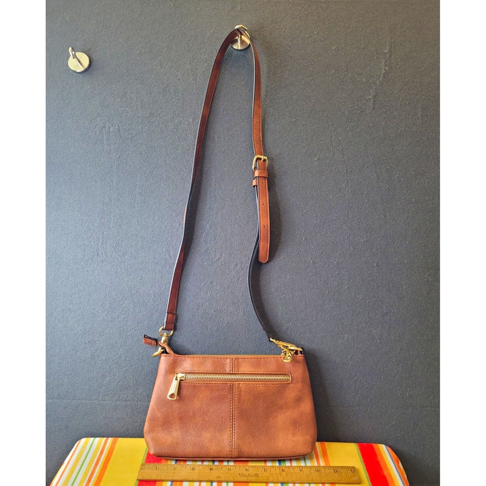 Westbronco Brown Small Crossbody Bag, Zip Closure, Gold HW, Pockets, Pebbled